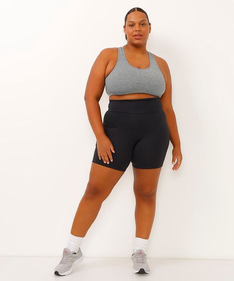 bermuda ciclista plus size esportivo preto - preto