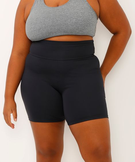 bermuda ciclista plus size esportivo preto - preto