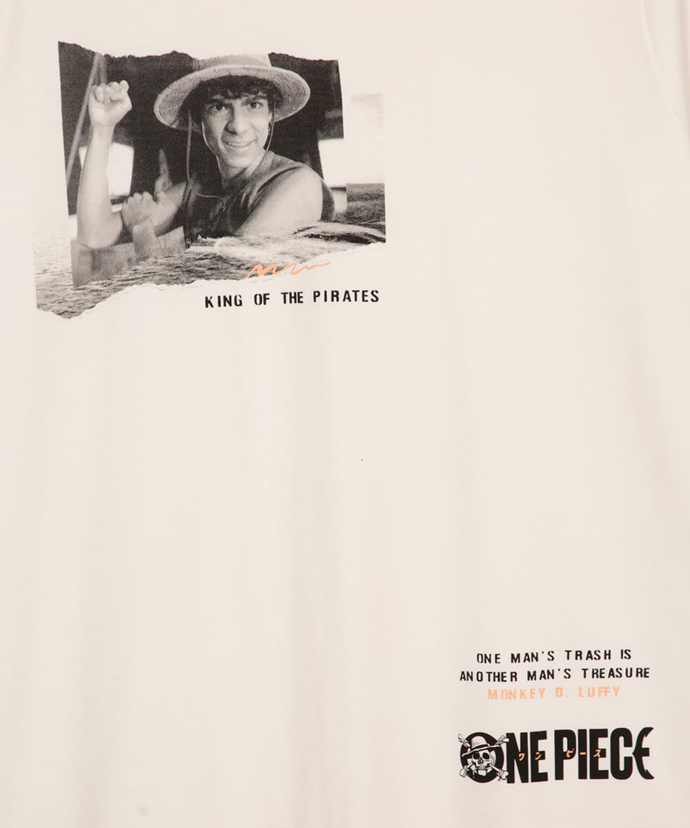 camiseta de algodão infantil manga curta one piece off white