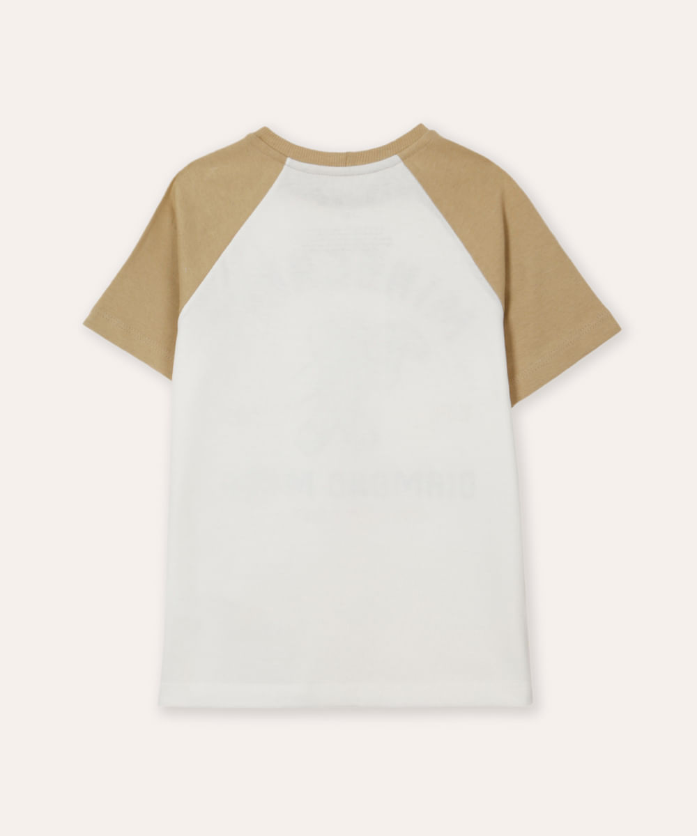 camiseta de algodão manga raglan minecraft off white