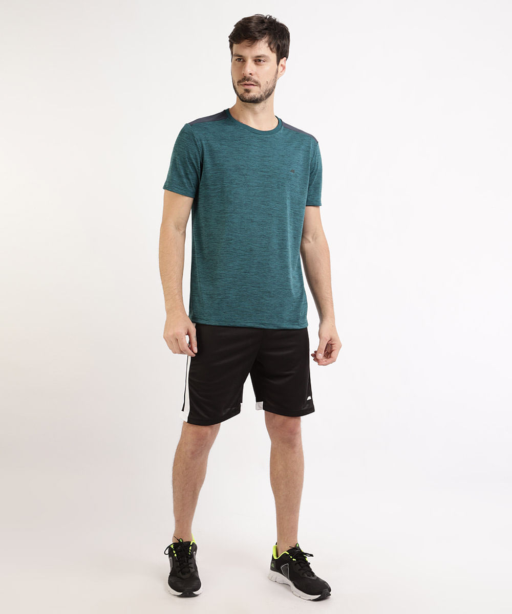 camiseta masculina esportiva com recorte - petroleo