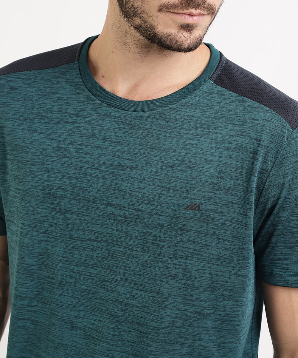 camiseta masculina esportiva com recorte - petroleo