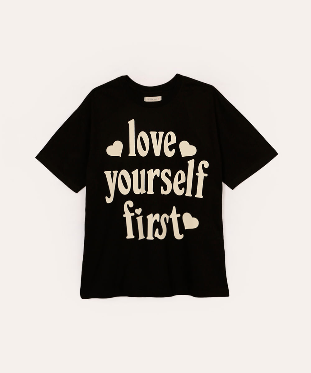 camiseta de algodão juvenil love yourself first preta