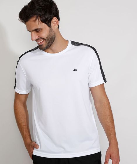 Camiseta Masculina Manga Curta Esportiva Gola Careca com Tela Branca
