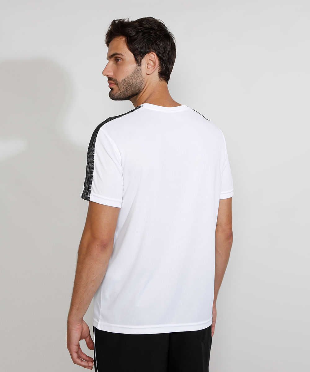Camiseta Masculina Manga Curta Esportiva Gola Careca com Tela Branca
