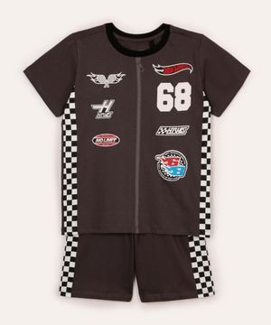 pijama curto infantil fantasia hot wheels cinza