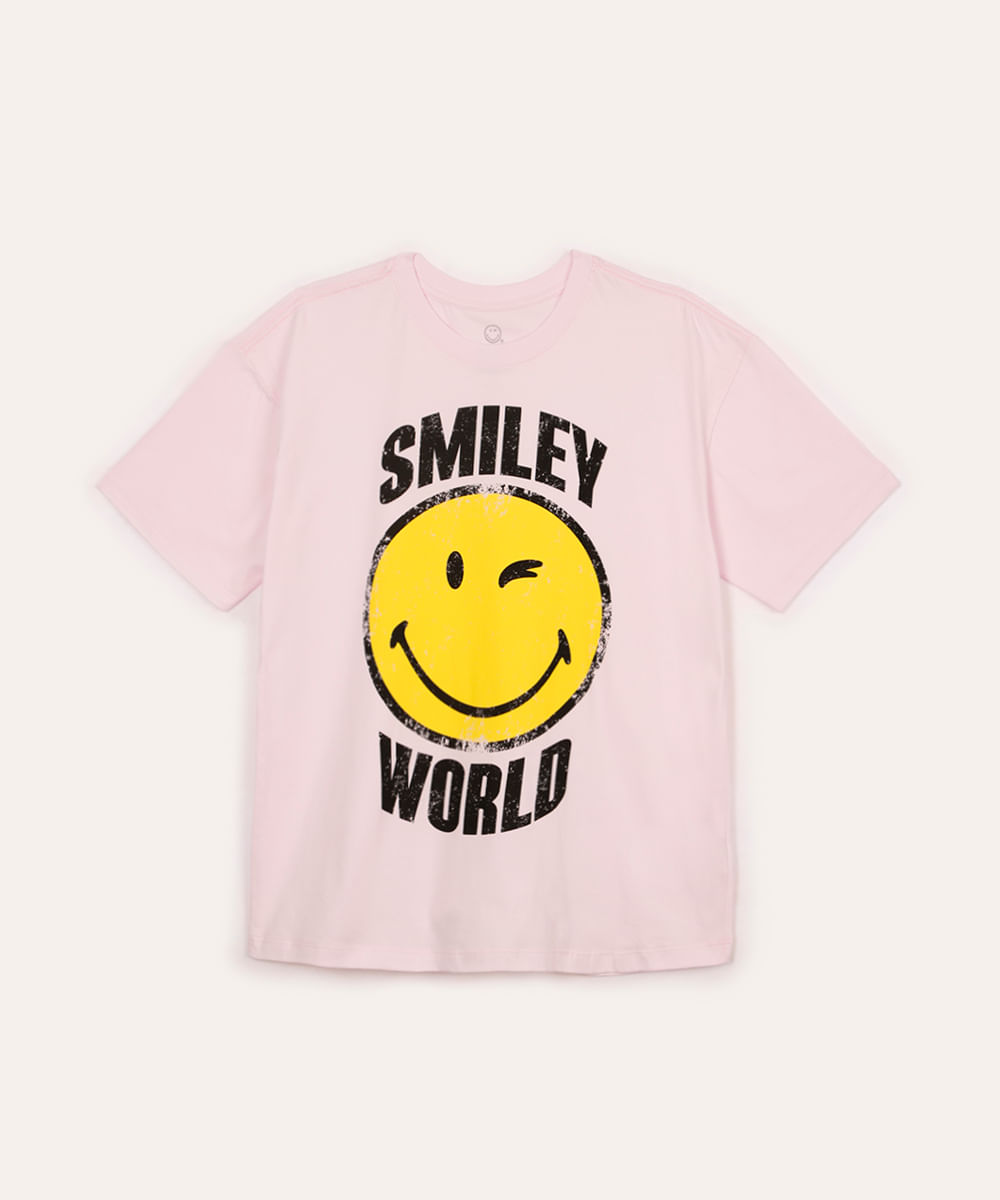 camiseta de algodão juvenil smileyworld rosa