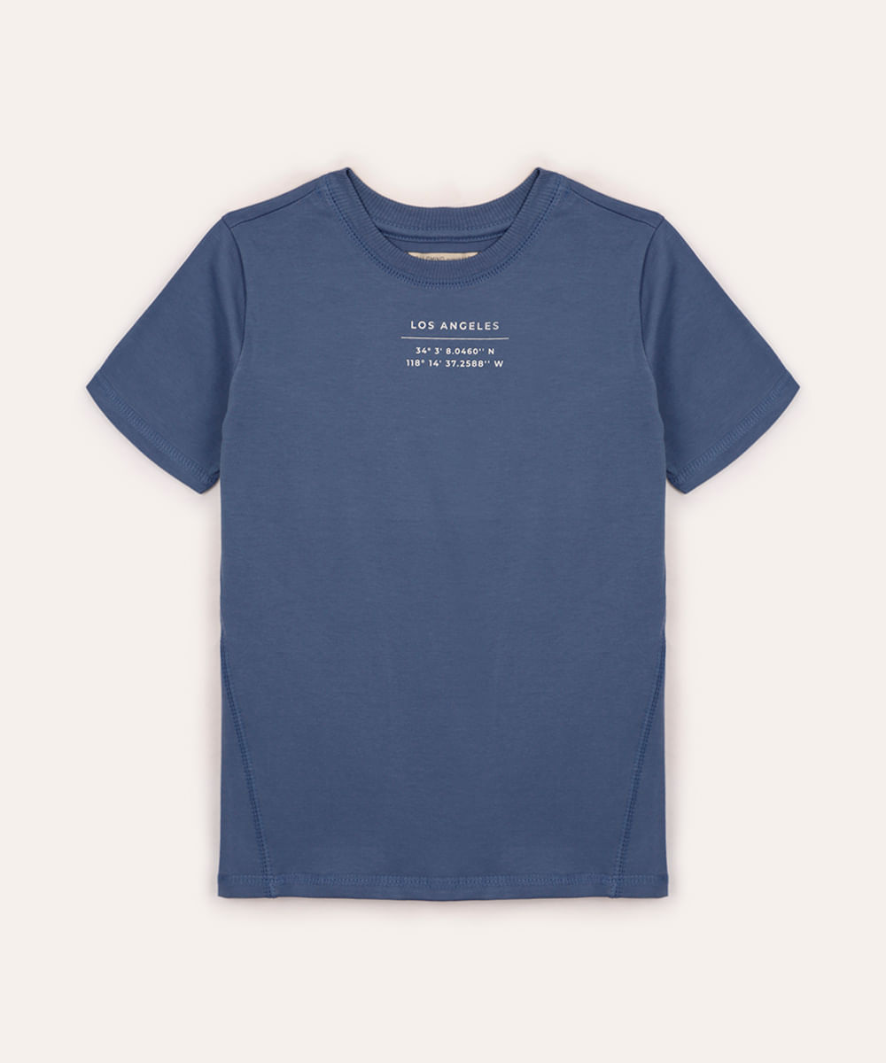 camiseta de algodão infantil manga curta azul