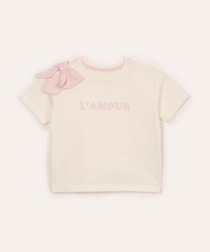 camiseta de algodão infantil lamour com laço off white