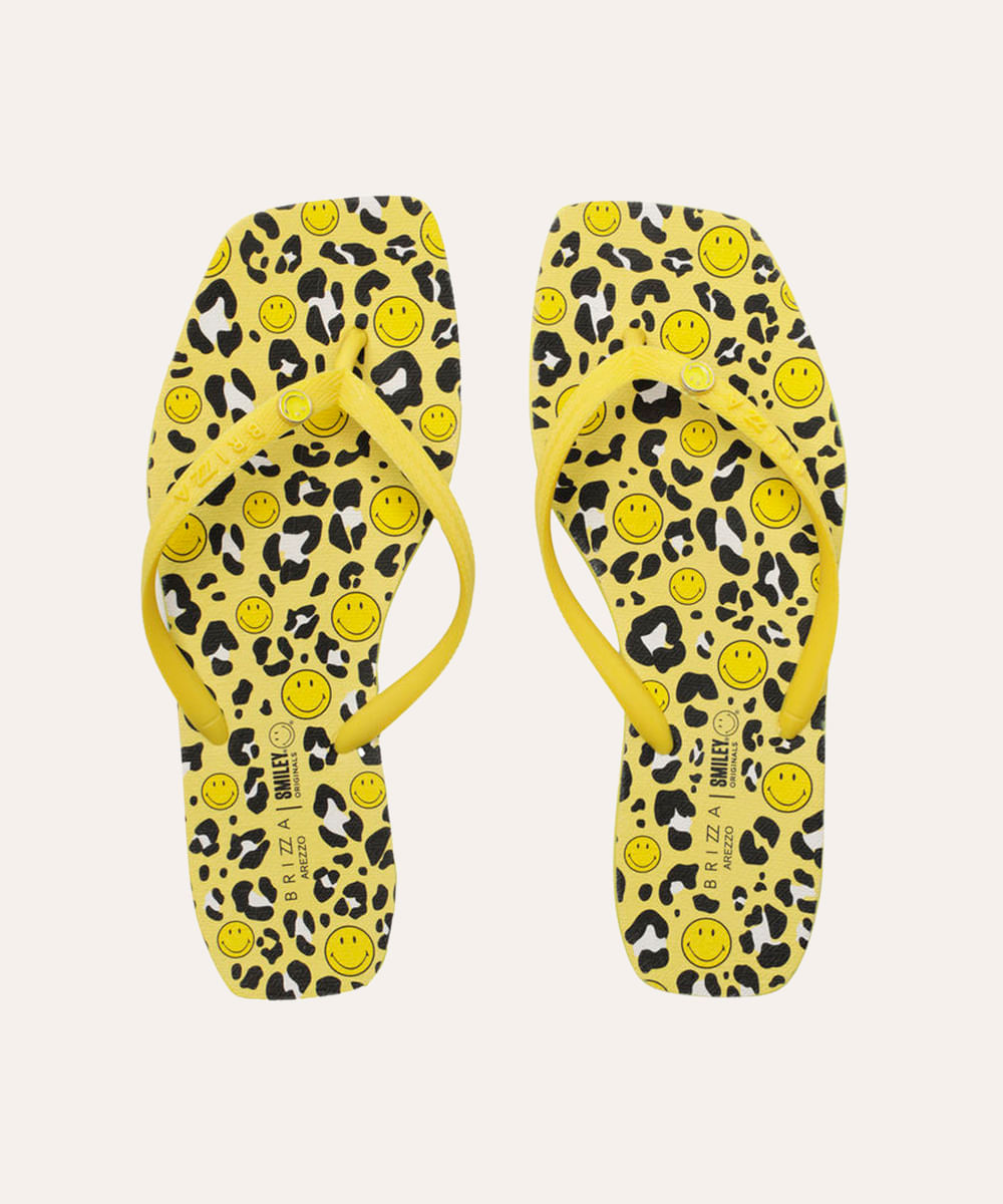 chinelo square animal print brizza smiley amarelo