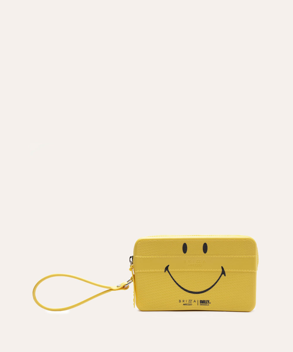 clutch com alça de mão brizza smiley amarelo