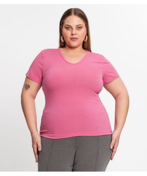 Blusa Cotton Básica Plus Size Feminina Kohmar Rosa