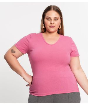 Blusa Cotton Básica Plus Size Feminina Kohmar Rosa