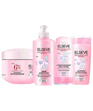 Elseve Glycolic Gloss Kit - Shampoo + Condicionador + Creme Super Gloss + Creme de Tratamento