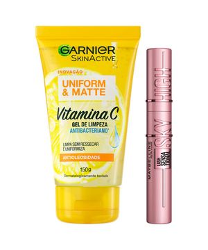 Garnier Skin + Maybelline Kit – Gel de Limpeza Facial Uniform & Matte Vitamina C + Máscara de Cílios Lash Sensational Sky High