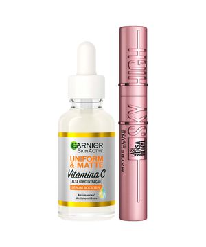 Garnier Skin + Maybelline Kit – Sérum Facial  Uniform & Matte Vitamina C  15ml + Máscara de Cílios