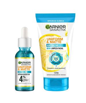 Garnier Adeus Acne Kit - Limpeza Facial 3 em 1 + Sérum Antiacne