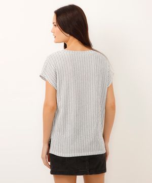 blusa decote v texturizada listrada off white