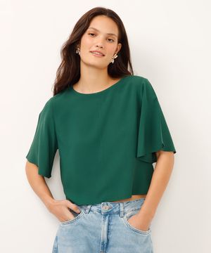 camiseta básica de viscose manga curta verde