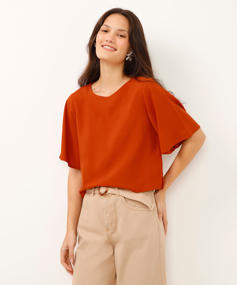 camiseta básica de viscose manga curta laranja