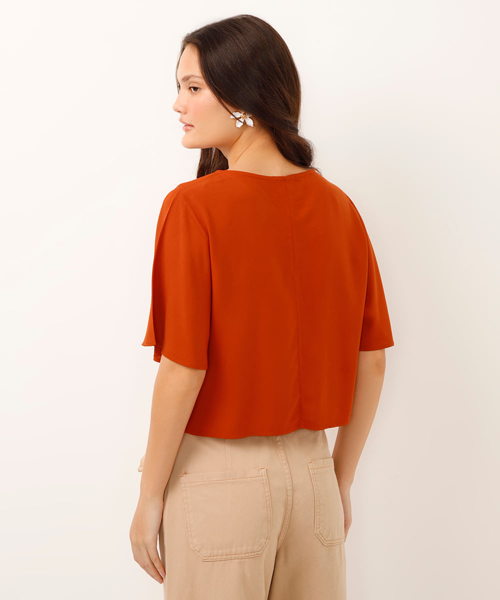 camiseta básica de viscose manga curta laranja