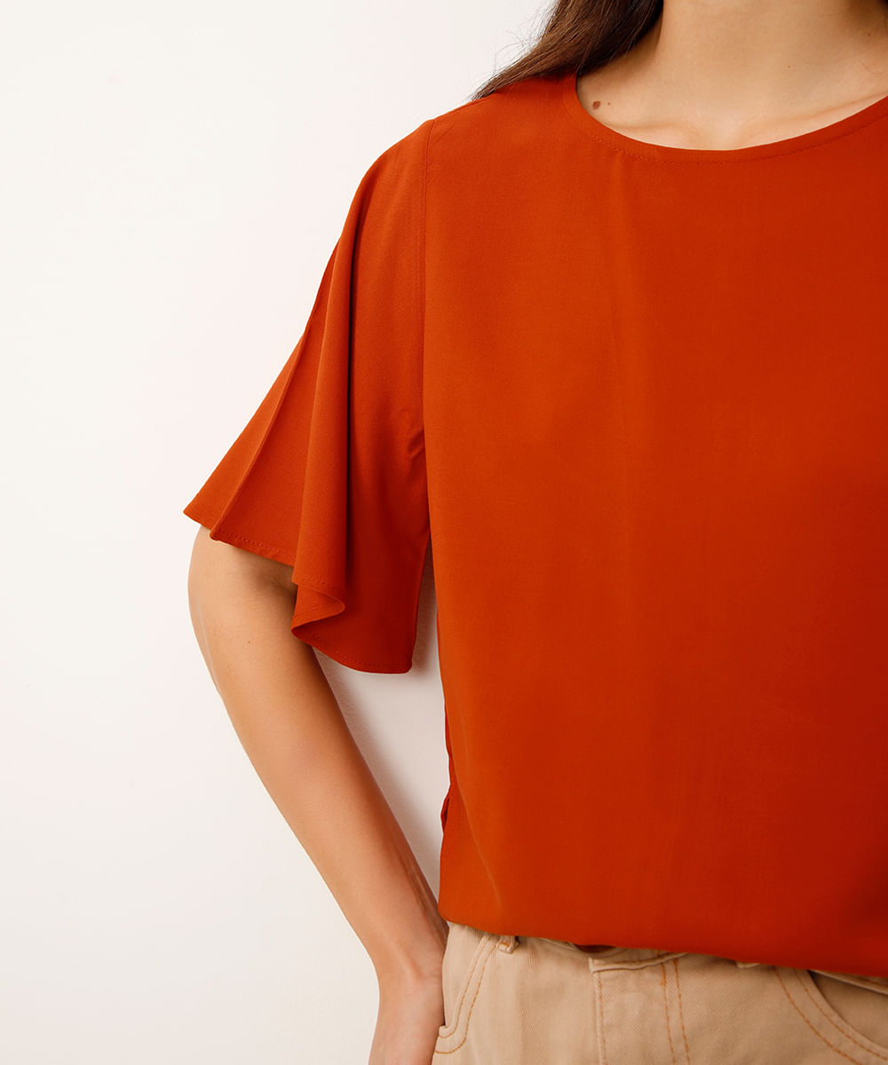 camiseta básica de viscose manga curta laranja