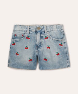 short mom jeans infantil cerejas azul