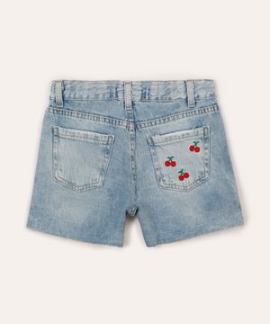 short mom jeans infantil cerejas azul