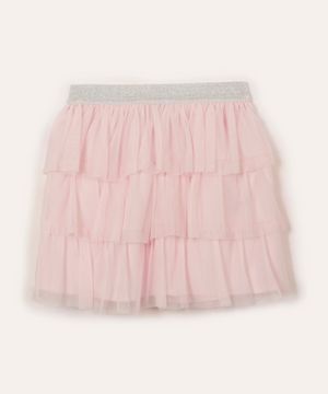 saia infantil de tule elástico metalizado rosa