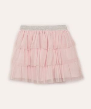 saia infantil de tule elástico metalizado rosa