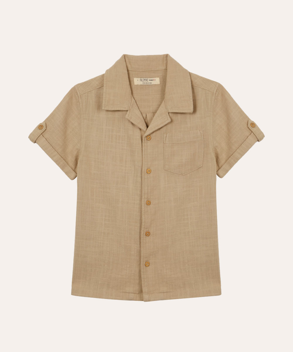 camisa de algodão infantil com bolso texturizada bege