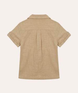 camisa de algodão infantil com bolso texturizada bege