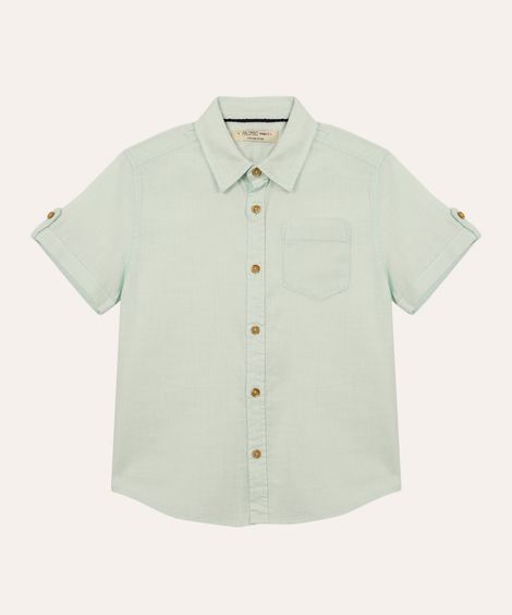 camisa de algodão infantil manga curta com bolso verde