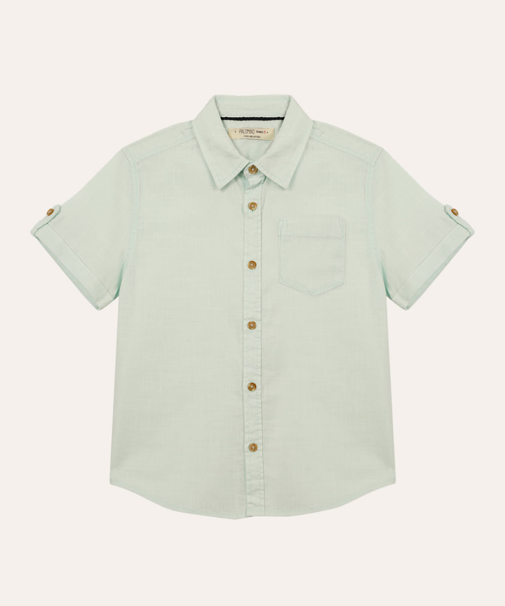 camisa de algodão infantil manga curta com bolso verde
