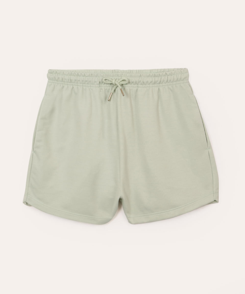 short de moletom juvenil cós com elástico e bolsos verde