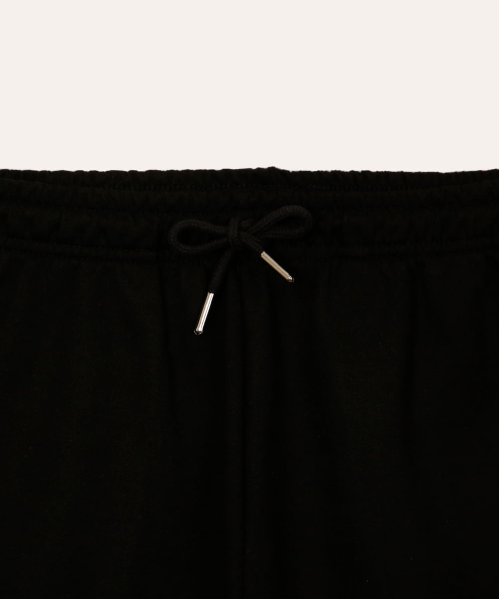 short de moletom juvenil cós com elástico e bolsos preto