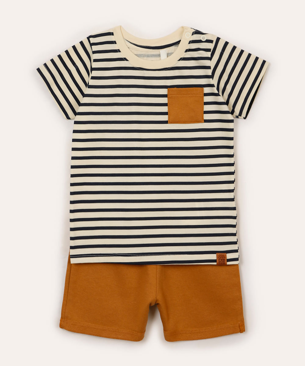 conjunto infantil curto listrado marrom