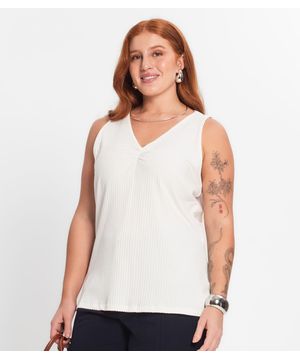 Regata Plus Size Em Ribana Canelada Secret Glam Bege