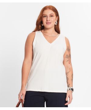 Regata Plus Size Em Ribana Canelada Secret Glam Bege