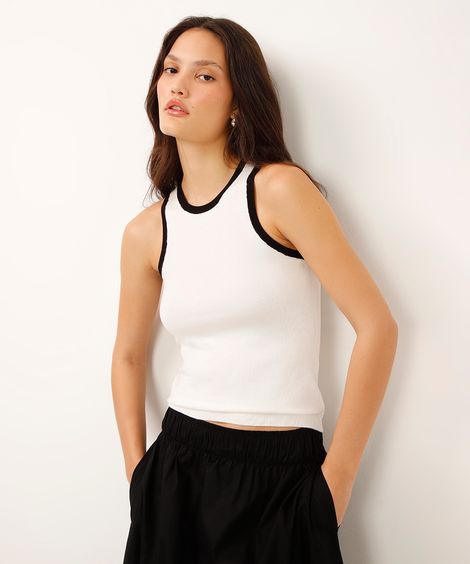 regata de tricot halterneck alongada bicolor off white