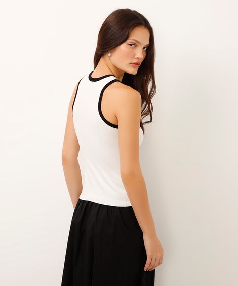 regata de tricot halterneck alongada bicolor off white