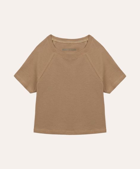 cropped de algodão juvenil manga raglan bege