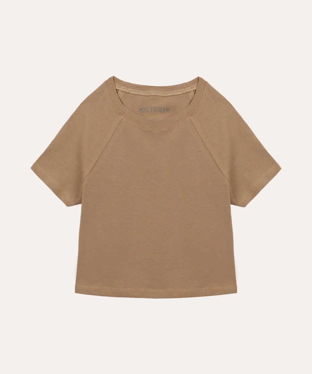 cropped de algodão juvenil manga raglan bege