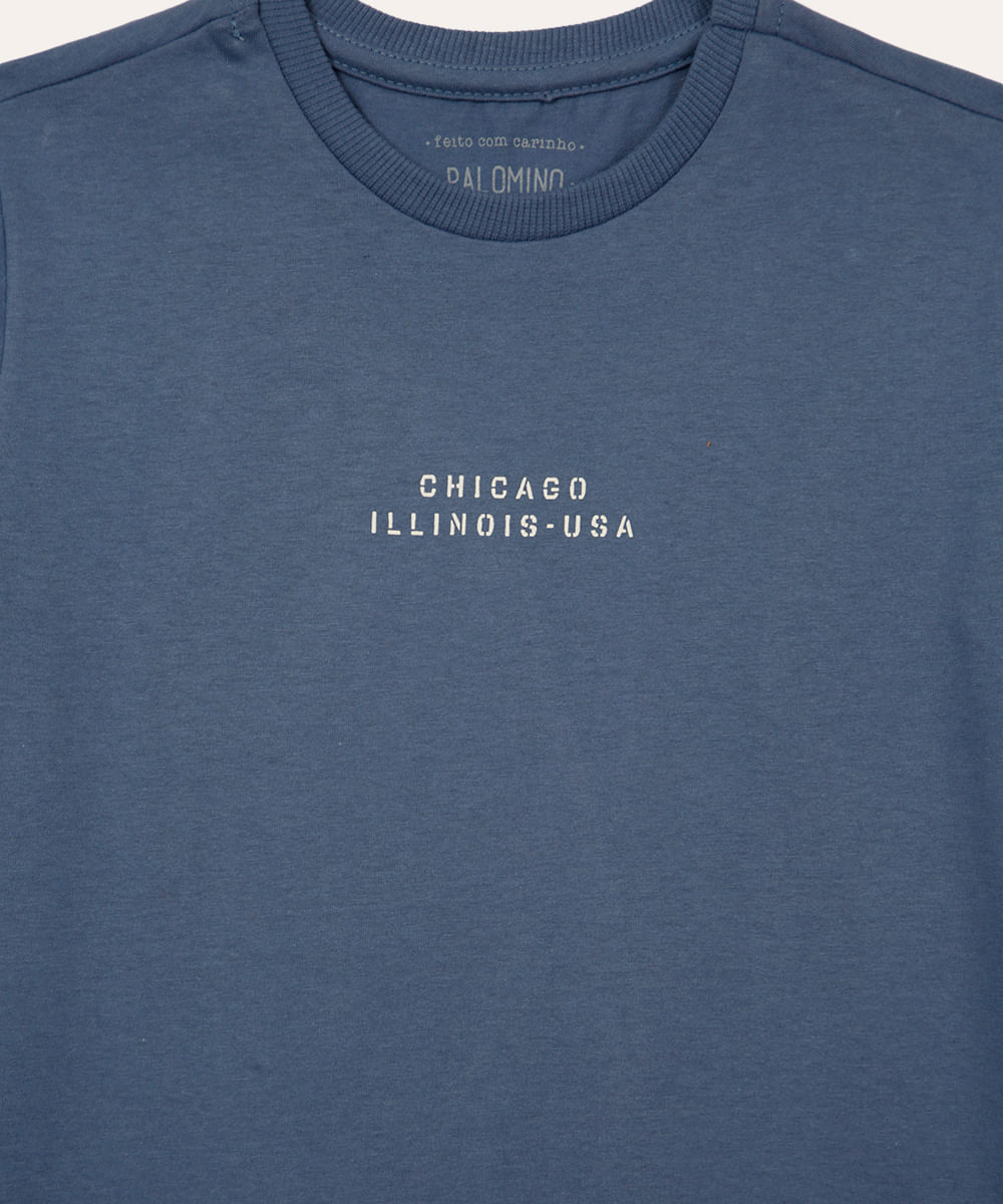 camiseta de algodão infantil manga curta chicago azul