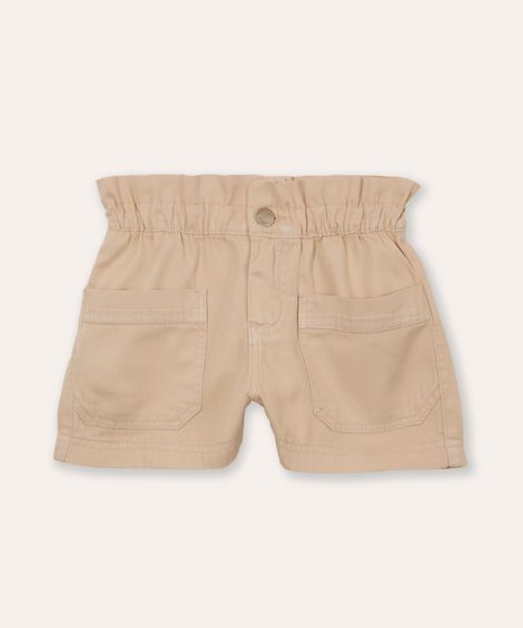 short chochard de sarja infantil com bolsos bege