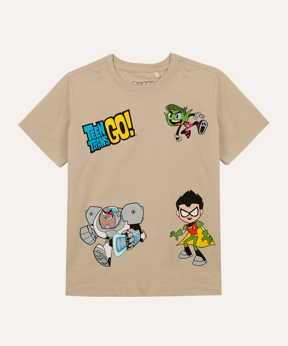 camiseta de algodão infantil manga curta os jovens titãs bege