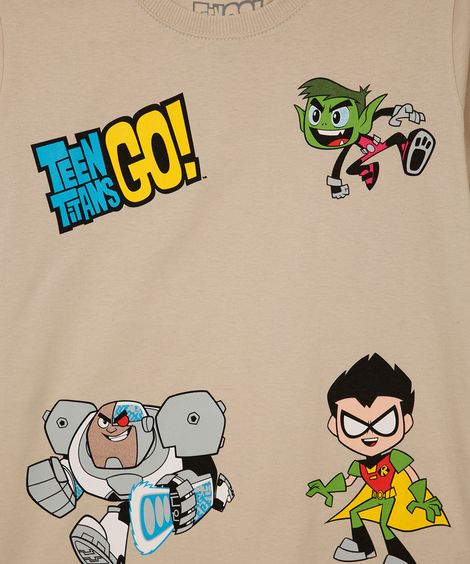 camiseta de algodão infantil manga curta os jovens titãs bege