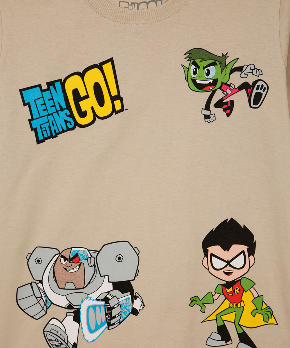 camiseta de algodão infantil manga curta os jovens titãs bege