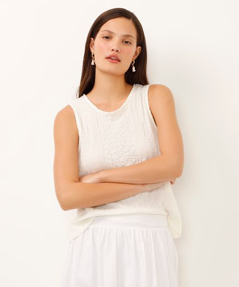 regata decote redondo alça média texturizada off white