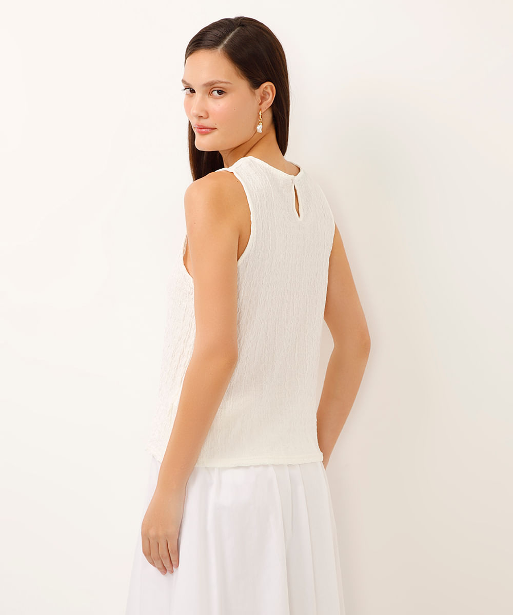 regata decote redondo alça média texturizada off white